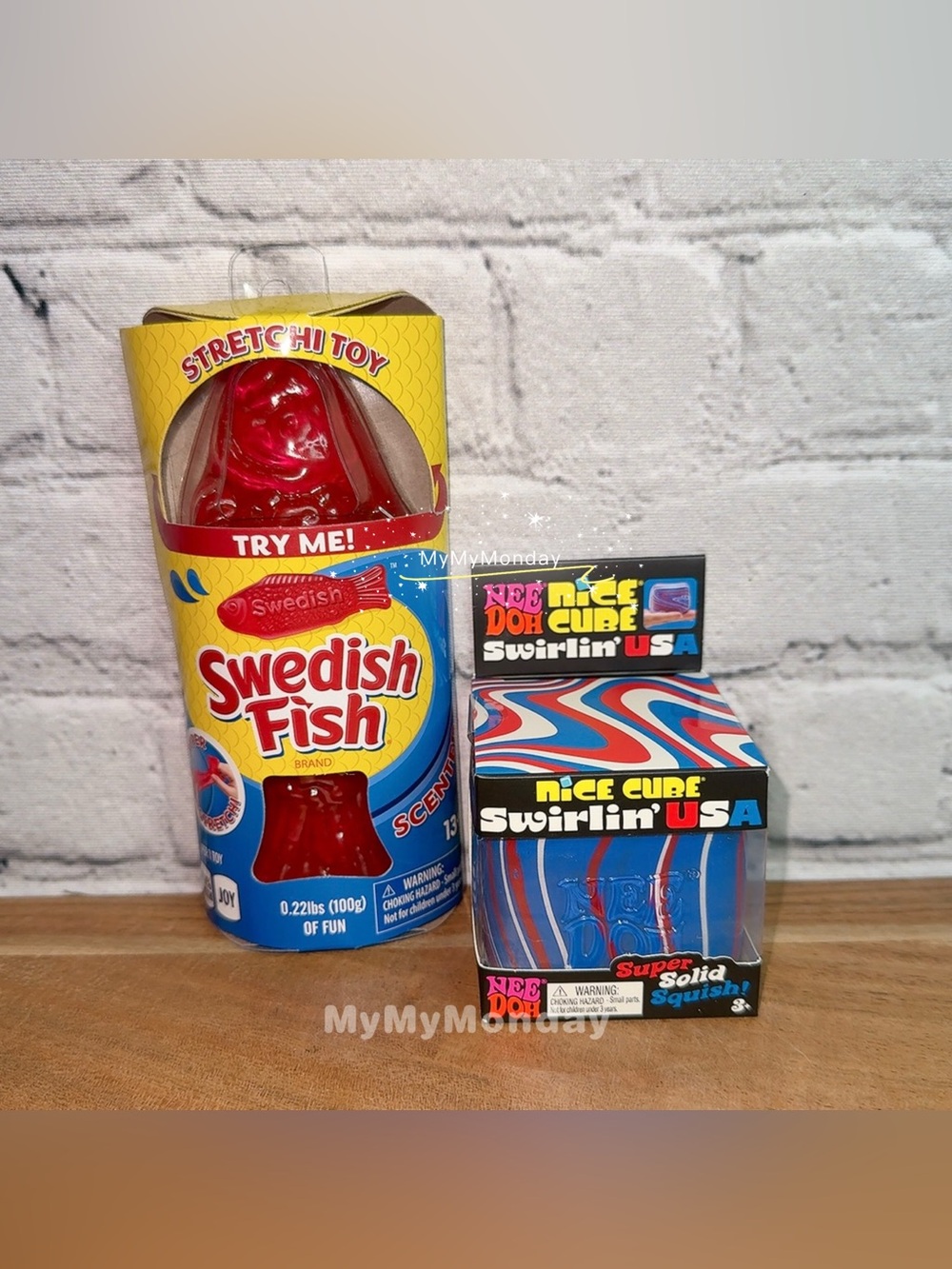 NeeDoh Nice Cube Swirl USA Squishy And Swedish Fish Squishy Bundle